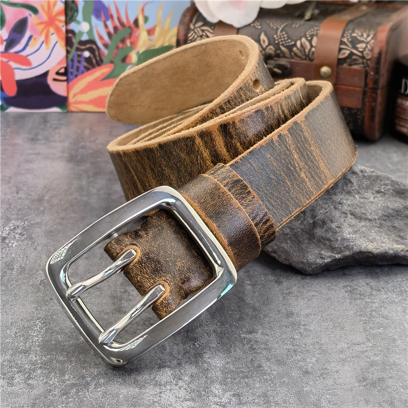 3.8CM Double Pin Stainless Steel Belt Buckle Thick Leather Belt Men Luxury Men's Belt Ceinture Men's Leather Belt Wide SBT0017