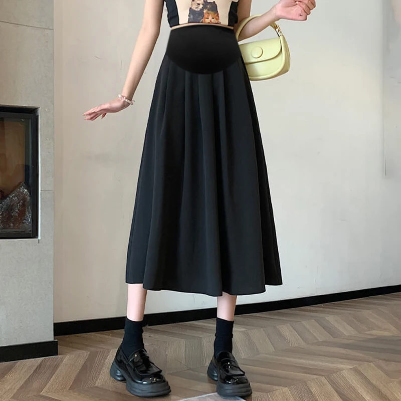 French Style Summer Pregnant Woman Pleated Skirts New Maternity Blazer Pleated Skirt-A-Line Midi Flared Skirt for Women