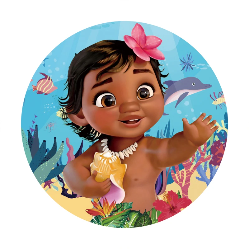 Moana Princess Birthday Round Photography Backdrop Baby Shower Cartoon Photo Background Floral Circle Vinyl Photo Booth Props Backgrounds Aliexpress