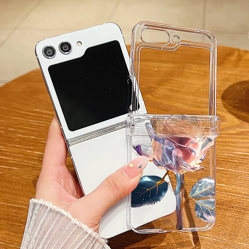 Rose Flower Pattern Clear Phone Case - Hard PC Folding Cover