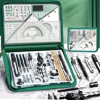1 ensemble d'outils de dessin d'ingénierie de précision en acier inoxydable de qualité supérieure et boîte de rangement de conception CAD-construction robuste
