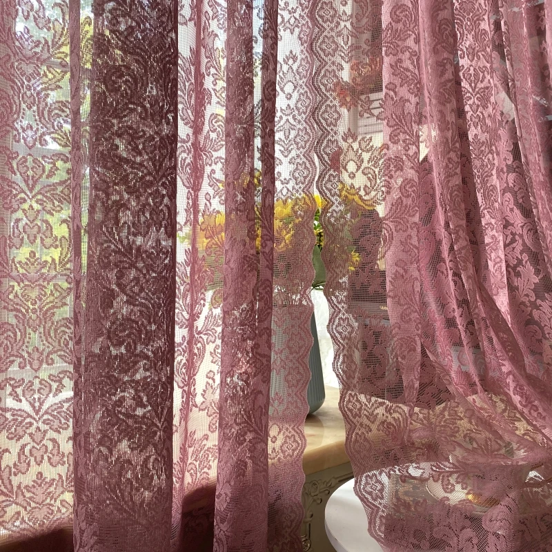 American Country Sle Semi-Transparent Light Purple And Pink Lace Curtains Ready-Made for Balcony Bay Window Door And Curtain