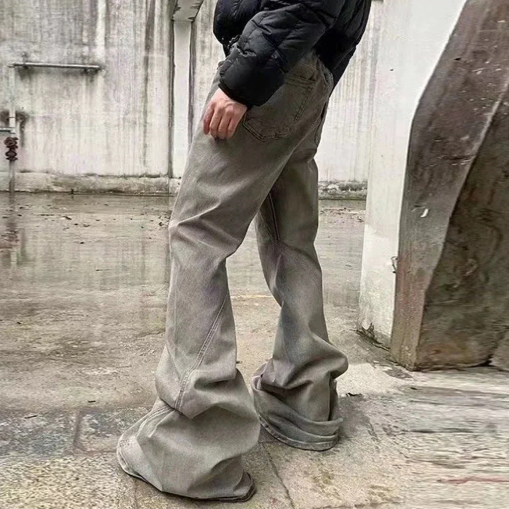 Ro Ribbons Desert Colore High Elastic Micro Flared Jeans Mens Straight Baggy Casual Boot Cut Oversize Solid Loose Denim Trousers