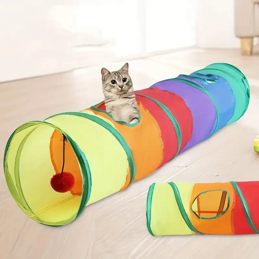 Rainbow Canvas Cat Tunnel 1PC Interactive Play Exercise Toy for Cats Foldable Design For Indoor Cats Suitable for Playtime