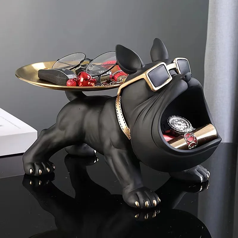 

Bulldog Dog Ornament Big Mouth French Bulldog Butler Storage Box with Tray Nordic Table Decoration Resin Animal Sculpture Statue