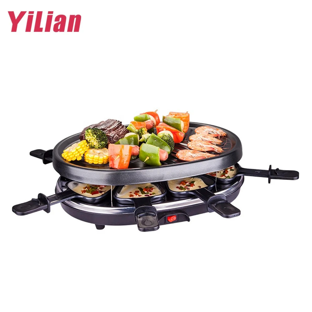 Household Electric Raclette Grill Smokeless Grill Pan Griddle Non-Stick BBQ Pan Baking Indoor Barbecue Machine 8 pieces new cold flame smokeless and smelless indoor and stage use wireless 500w cold fireworks sparkular machine