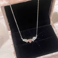 Crystal Angel Wings Pink Heart Pendant Necklaces Y2K Girl Women Heart Clavicle Chain Choker Fashion Jewelry Gifts 5