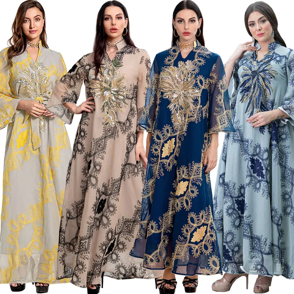 

Middle East Arab Muslim luxury Ethnic Style Dress Ladies Abayas Elegant sequined luxury dubai fashion abaya muslim for women