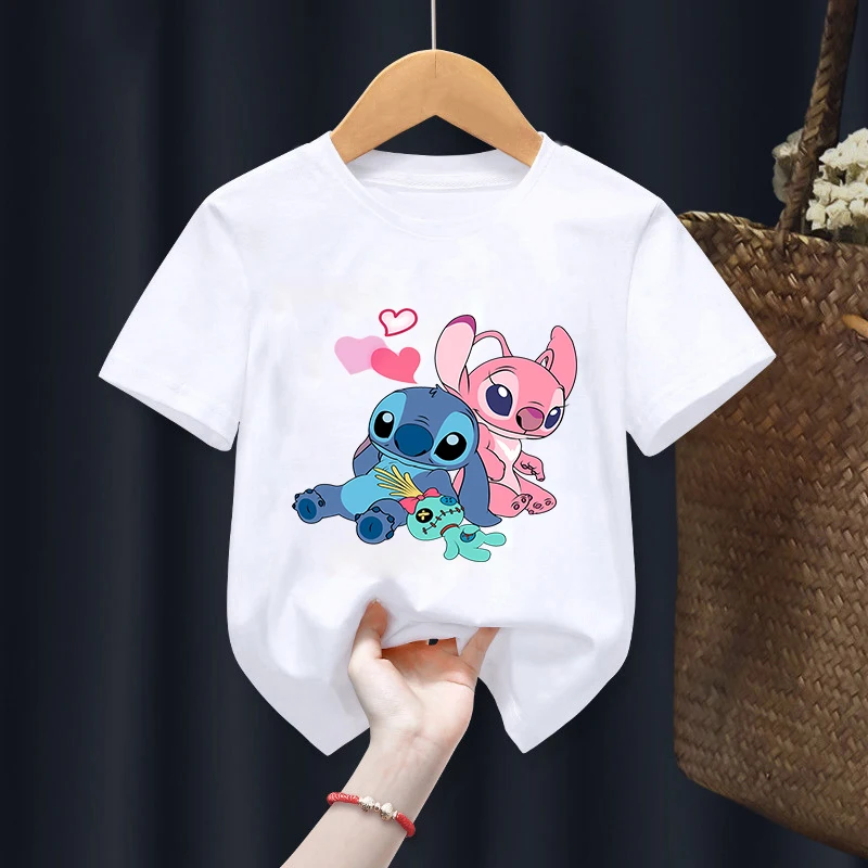 

Disney Lilo Stitch Children T-Shirt Cartoons Kid Tee Shirts Anime Kawaii Tops Casual Clothes Boy Girl Fashion Short Sleeve