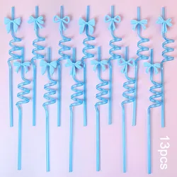 Reusable Blue Bow - Themed Spiral Straws - Set of 16 for Parties and Celebrations (13pcs)