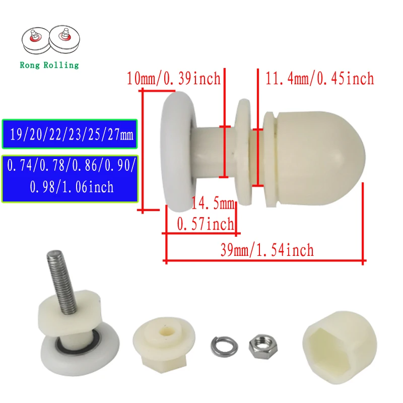 Single Plastic Shower Door Rollers Wheel Runner 4pcs Diameter 20mm 23mm 25mm 27mm with Eccentric shaft nylon roller shower door rollers sliding door roller shower room pulley shower room rollers sliding door pulley nylon bearing pulley shower room accessories roller bearing