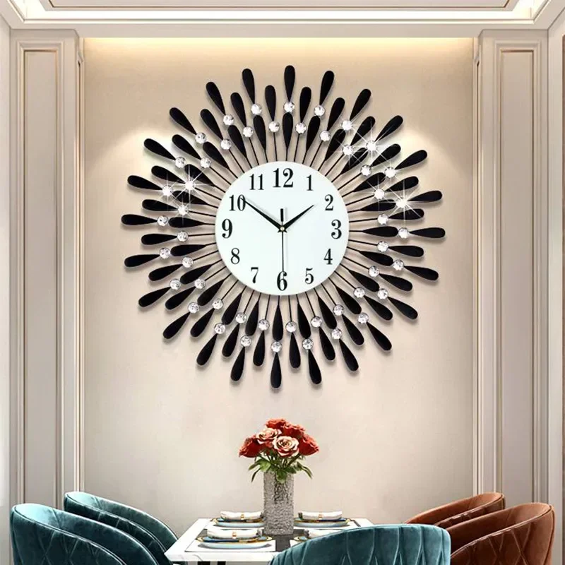 

Современные бесшумные настенные часы с кристаллами и солнцем, 38x38 см, новинка 2020, украшение для гостиной, офиса, дома