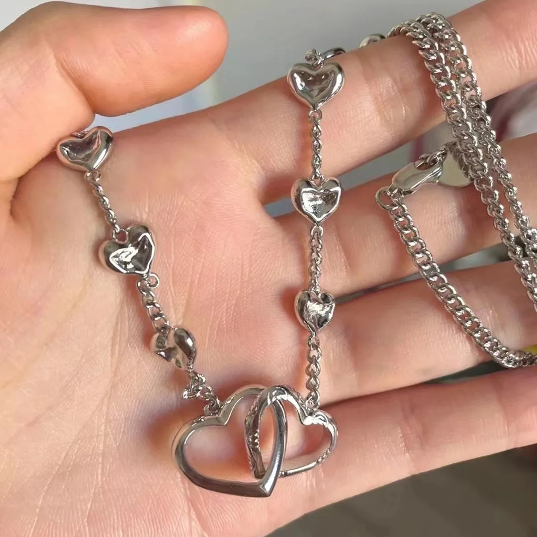 

Hollow Necklace for Women Chain Pendant Simple Jewelry Unisex Silver Color Trendy Sweet Zinc Alloy Naszyjnik