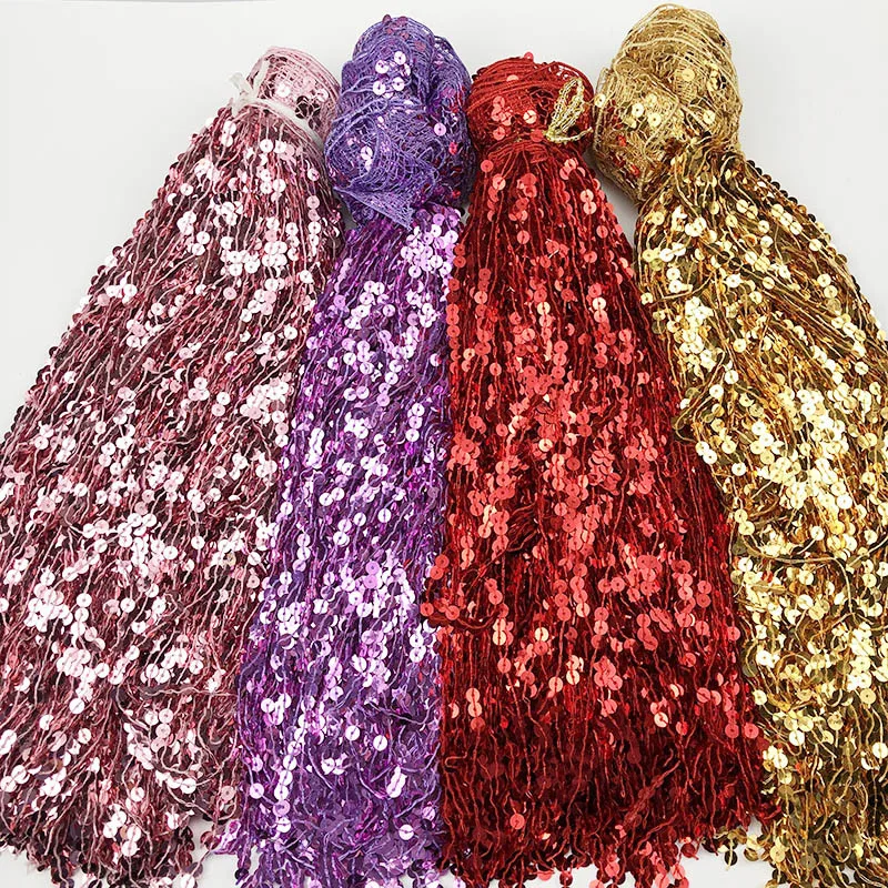 2야드/묶음 40CM 길이 금색 은색 스팽글 레이스 태슬 프린지 커튼 스커트 DIY 웨딩 의류 풀 드레스 액세서리