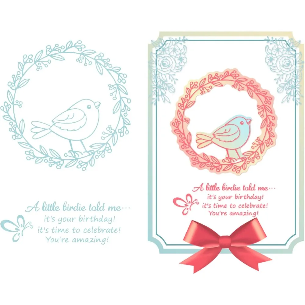 

2Pcs Bird Wreath Hot Foil Plate Birthday for DIY Foil Paper Embossing Scrapbooking Decor Greeting Cards Making Wedding Birthday