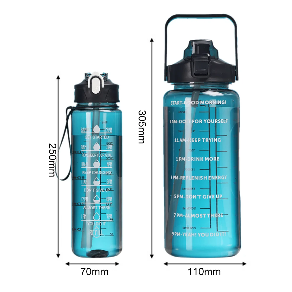 Botella de agua con pajita de 2 litros, matraz hidráulico portátil con  marcador de tiempo para deportes al aire libre, gran capacidad, viaje y  Fitness - AliExpress