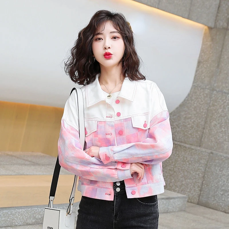 

Denim Jacket Women's Spring Autumn 2023 New White Versatile Print Top Small Fresh Loose Jacket Color Matching Women's Dress