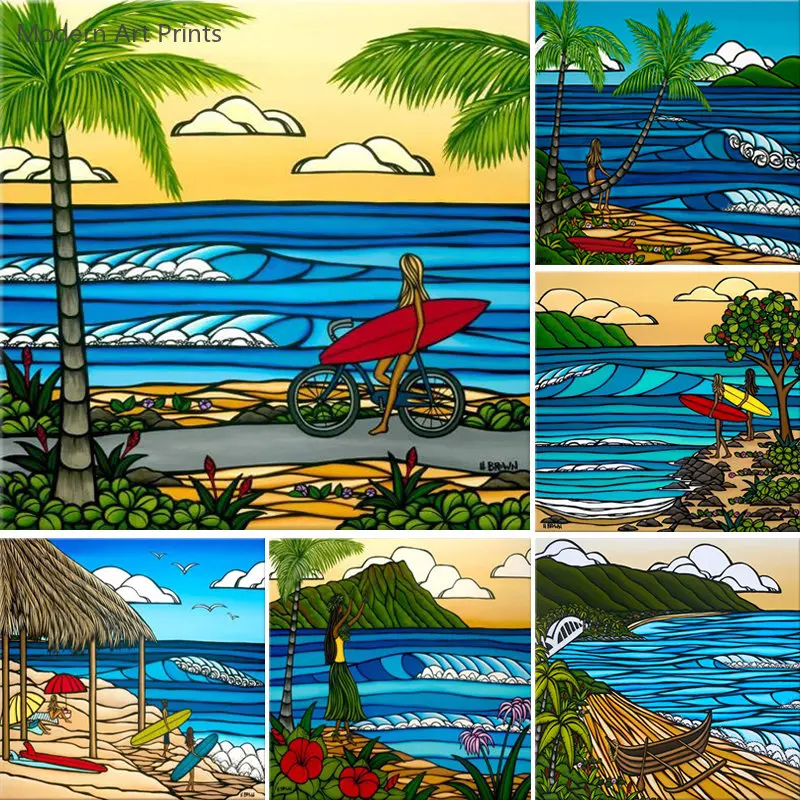 

Hawaii Beach Pop Art Canvas Print Painting Abstract Landscape Poster Wall Picture Living Room Decoration Home Cuadros No Frame