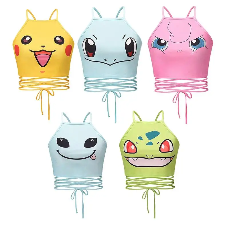 

Anime Pokemon Pikachu Jayne Turtle Navel Dress Halter Sexy Strappy Underwear Vest Camisole Cute Print Comfortable Top Girls