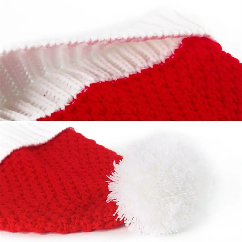 Warm Strip Knitted Christmas Hat Cloth Accessories Cartoon Plush Ball Soft Beanie Muffler Knitting Santa Hat Women