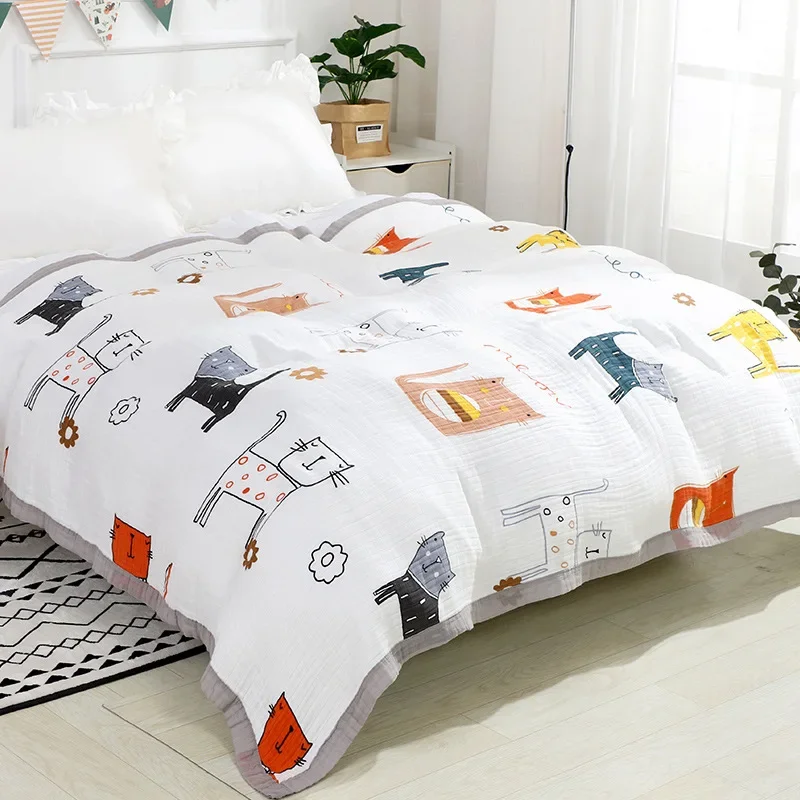 Four-layer Cotton Gauze Baby Summer Cool Quilt Breathable Children's Air Conditioning Blanket Adult Nap Towelling Coverlet