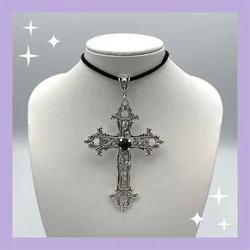 Limited Edition Black Velvet Cross Bead Choker Necklace - Gothic Glam Statement Jewelry (Black)