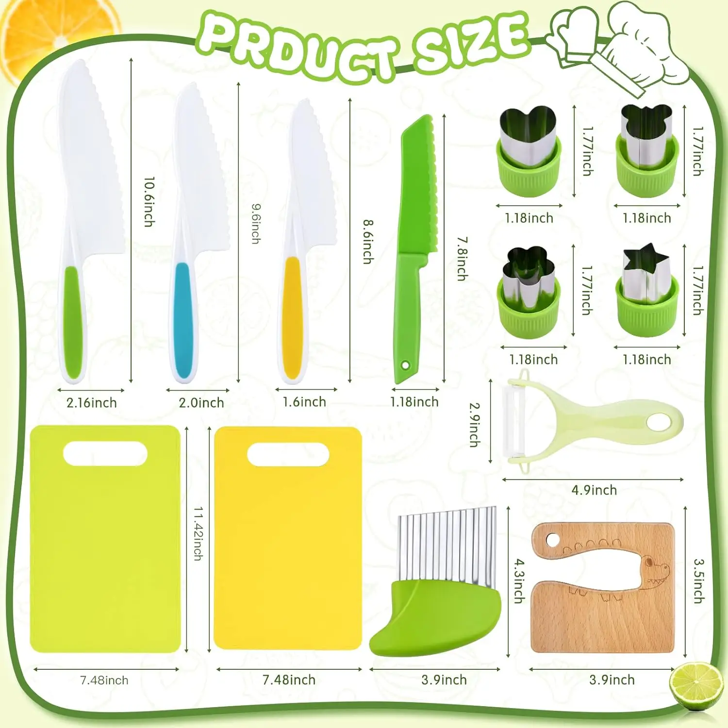 13 Pcs Montessori Kitchen Tools for Toddlers-Kids Cooking Sets Safe for Real Cooking Toddler Crinkle Cutter Kids Cutting Board 6