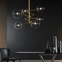 SANDYHA Creative Art Glass Ball Pendant Light Nordic Design Black Gold LED Chandelier for Stylish Living Room Bedroom Home Decor 3