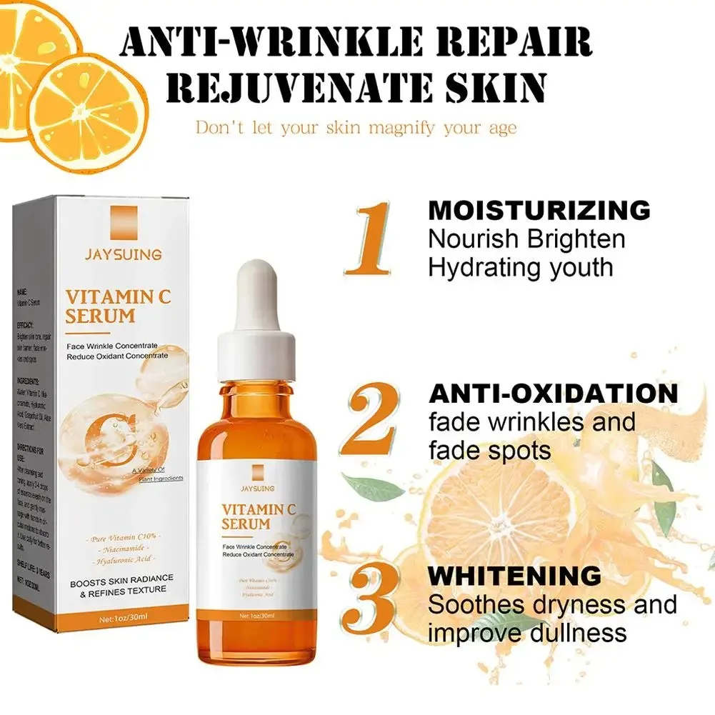 Vitamin C Facial Essence Hyaluronic Acid Dark Skin Brighten Serum Fade Fine Lines Moisturizing Repair Dull Serum Face Skin Care 5