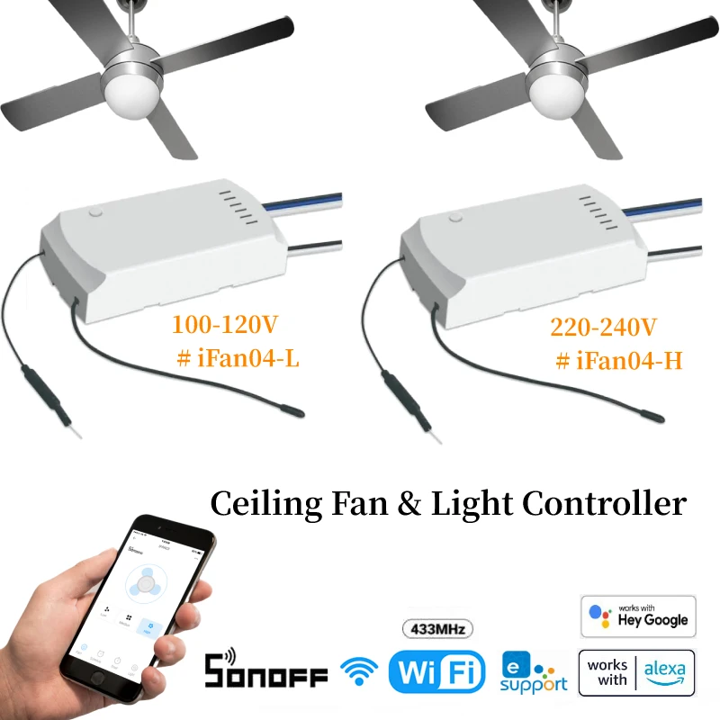 

SONOFF IFan04 WiFi Ceiling Fan And Light Controller Ewelink APP RF Remote 433mhz RM433 Fan Speed Adjustable Support Alexa Google