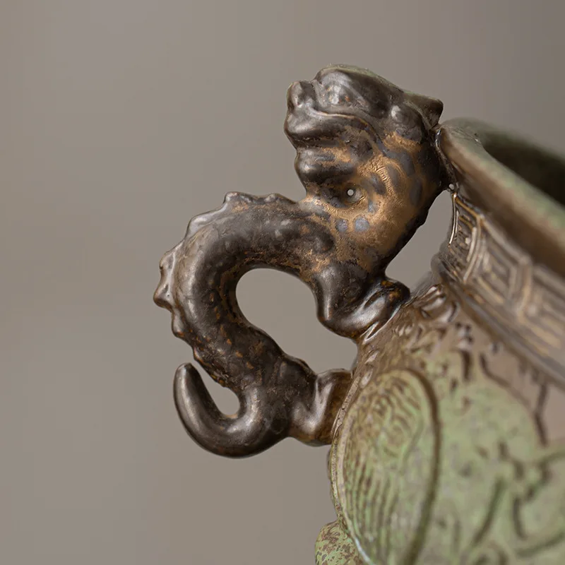 Antique Kiln Change Green Field Incense Stove Treasure Bowl Line Aromatherapy Furnace Consecrate Buddha Triangle Holder Ornament