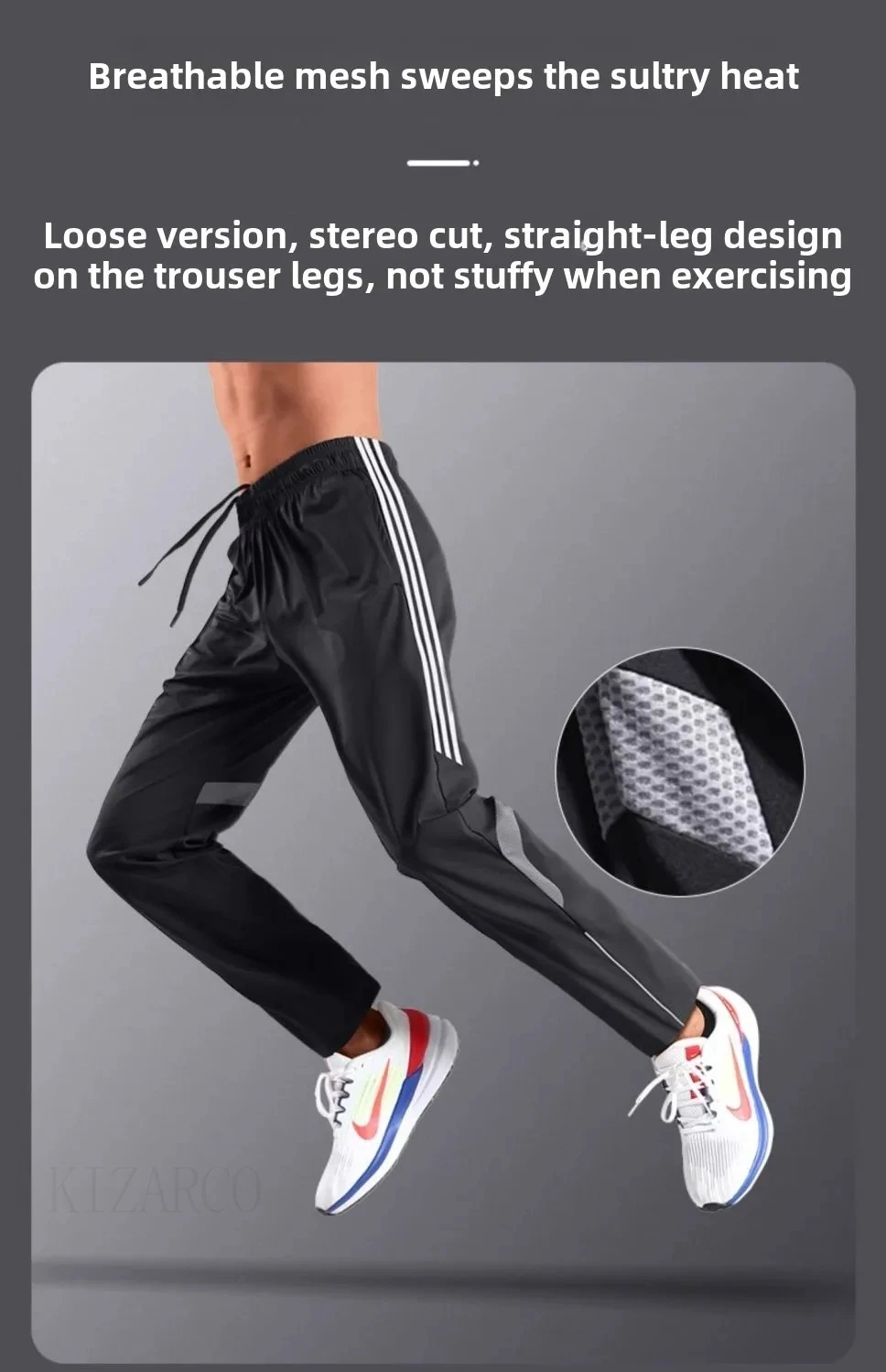 Description Picture 6 of itemMen's Jogging Sweatpants Lightweight Athletic Ice Silk Quick-Dry Loose-Fit Running Fitness Straight-Leg Breathable Pants Men