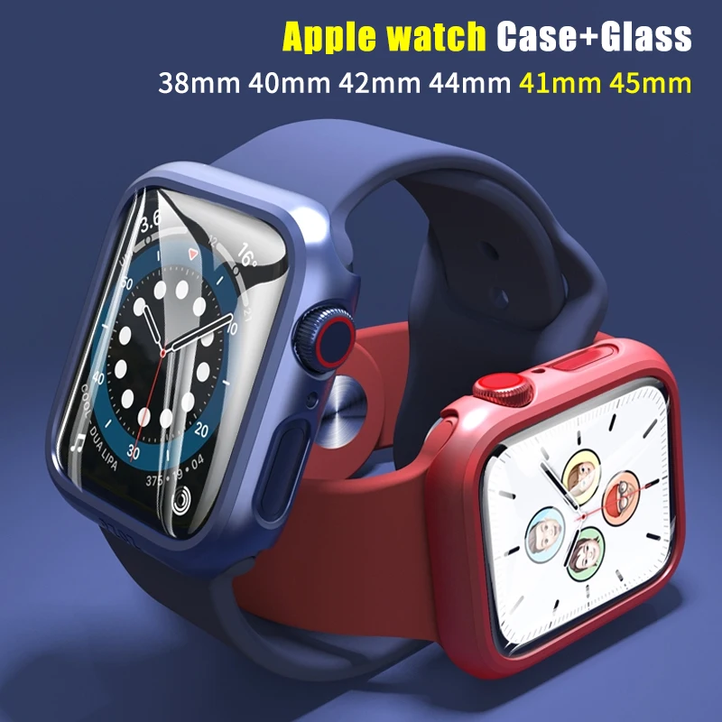 Vetro + Cover Per Apple Watch Case 44Mm 42Mm 45Mm 40Mm 41Mm 38Mm Iwatch Accessorie Screen Protector Apple Watch Serie 3 4 5 6 Se 7