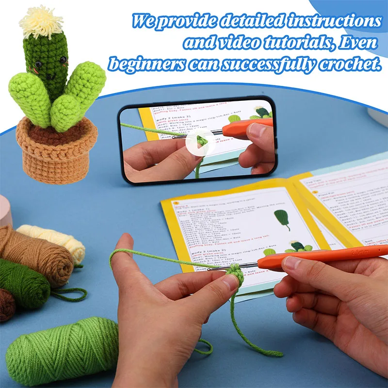 1 Set Complete Crochet Kit Desktop Decoration Potted Plant DIY with Video Tutorials for Beginners Adults crochet kit