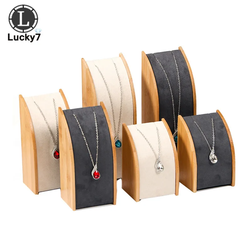 

Natural Bamboo Wood Arc Necklace Display Shelf Pendant Jewelry Holder Jewelry Counter Display Props For Necklace Pendant