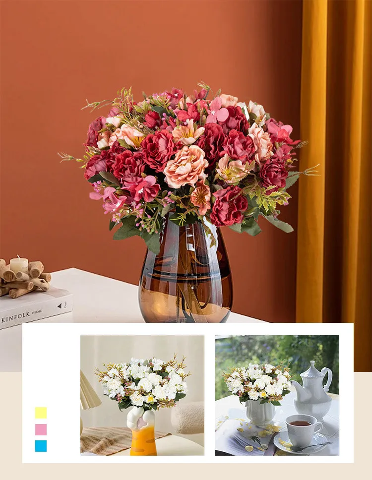 1 Stück Künstliche Blumen Seide Pfingstrose Rosen Hochzeit Brautstrauß Festival Home Outdoor Garten Kranz Wandkunst DIY Geschenk Dekorationen – Detail 3