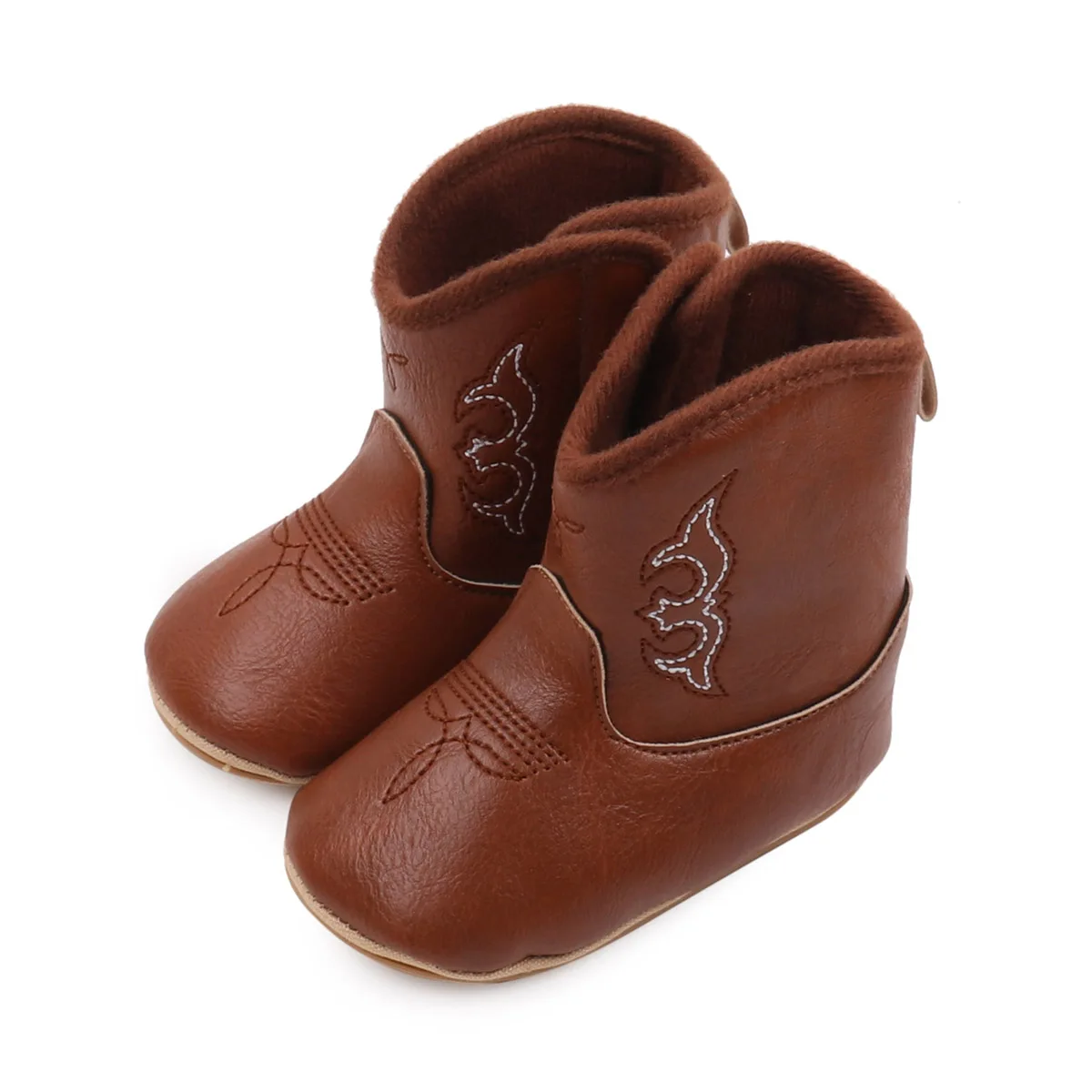Boys Baby Girls Baby Winter Boots Soft Bottom Non-slip Baby Foreign-style Western Cowboy Leather Boots Baby Shoes