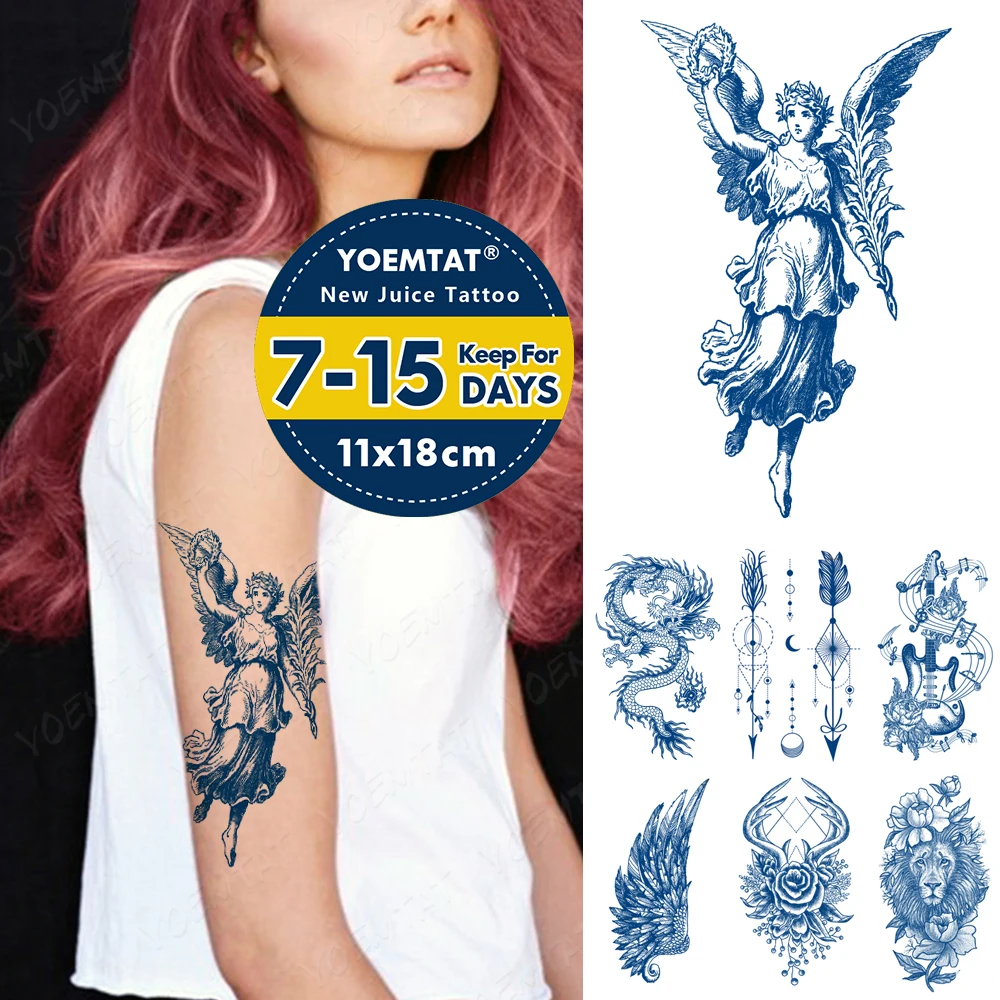 Semi Permanent Waterproof Temporary Tattoo Stickers Angel Dragon Genipin  Herbal Juice Lasting Ink Wings Guitar Fake Arm Tatoo| | - AliExpress