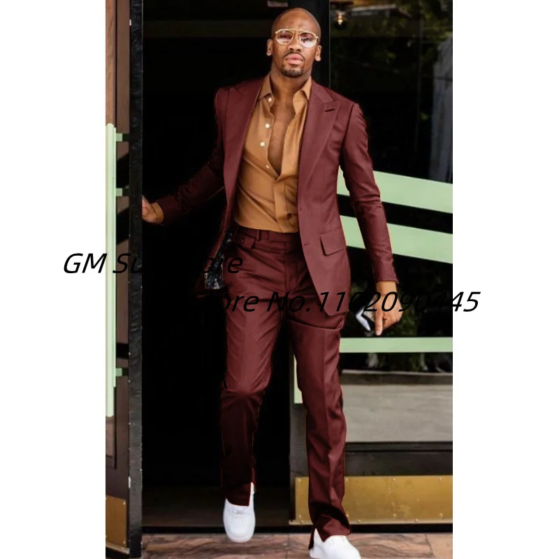 Men's Suit Two-Piece Solid Color Slim Fit Single Breasted Fashion Lapel Trousers Notched Lapel Collar Suitable For Business