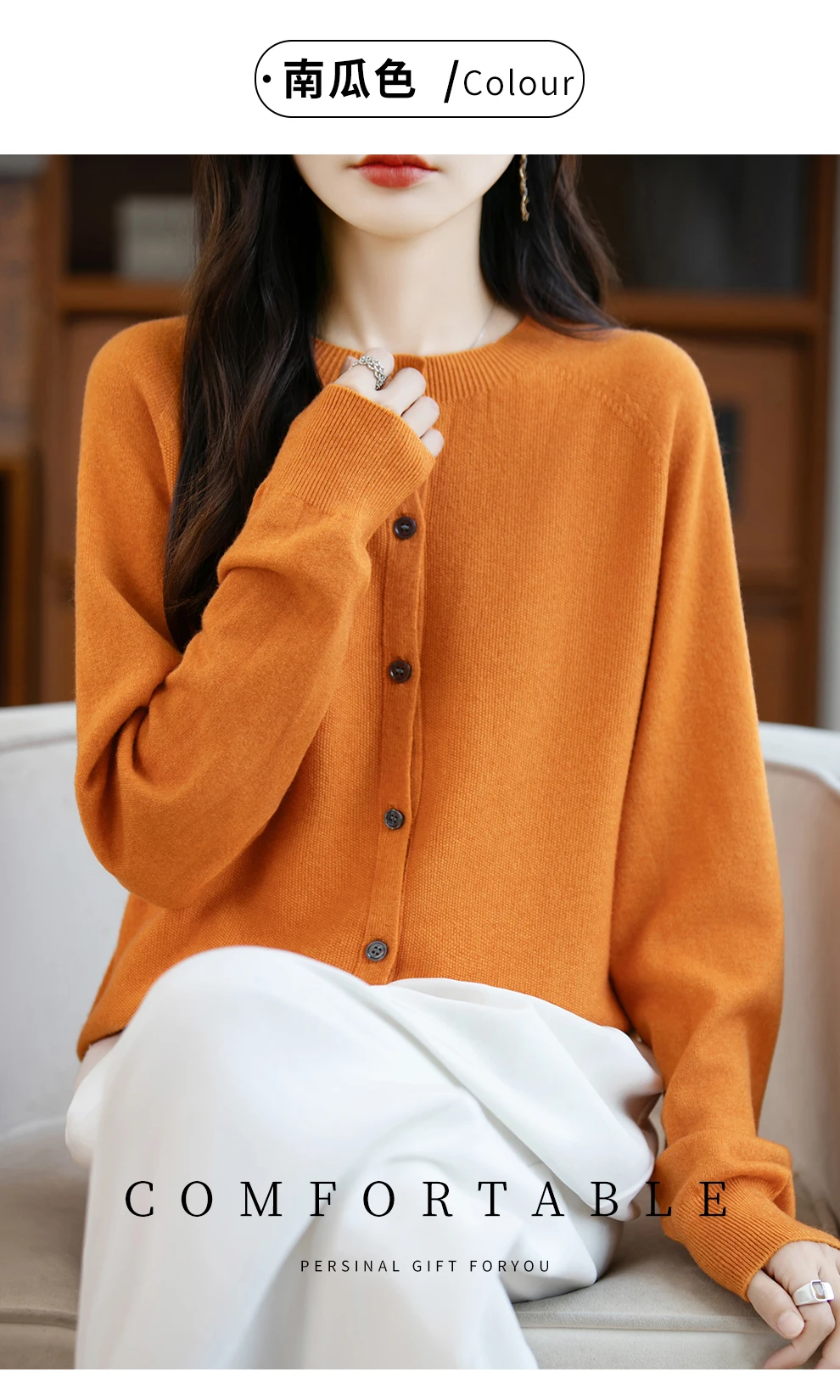 Classic Merino Wool Woman Sweater Basic Female Autumn Winter Knitted Cardigan Elegant Ladies Cashmere Long Sleeve Clothing Tops