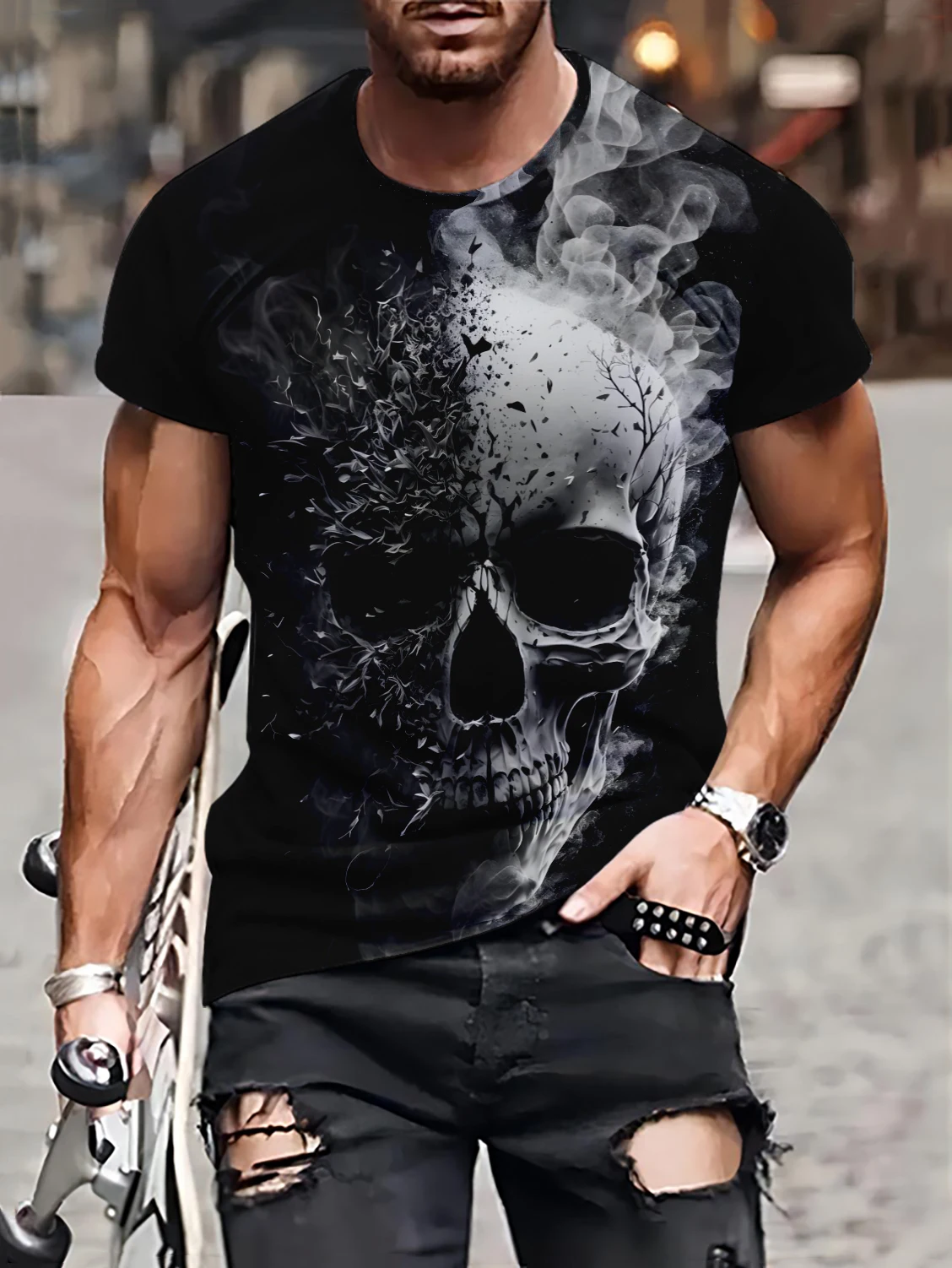 

Футболка мужская с 3D-принтом черепа, винтажная Классическая Повседневная тенниска с круглым вырезом и короткими рукавами, модная Свободная майка оверсайз, лето