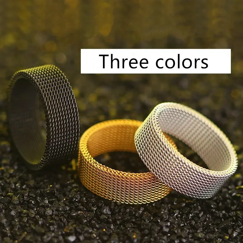 Stainless Steel Ring 8mm Wide Titanium Couple Rings Deformable Mesh Ring O Men Jewelry Wedding Rings Punk
