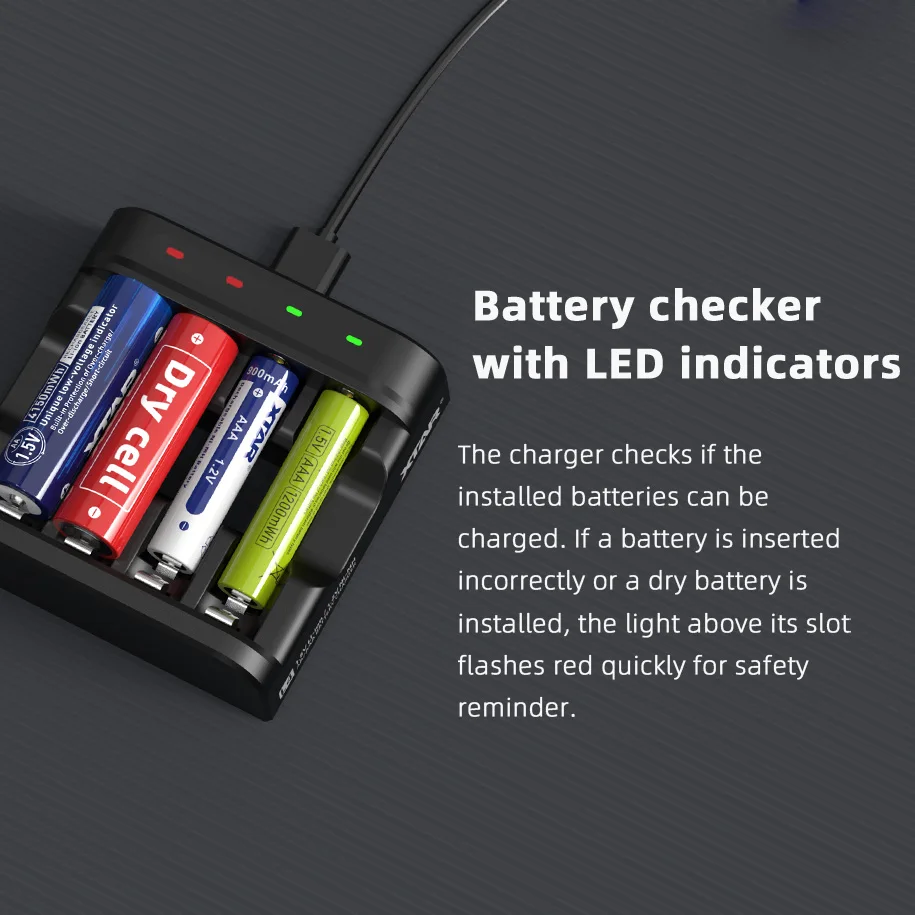 XTAR L4 AAA AA Battery Charger 4 Slots Intelligent LED Indicator USB Charger Charging 1.5V Li-ion / 1.2V lithium NiMH Batteries