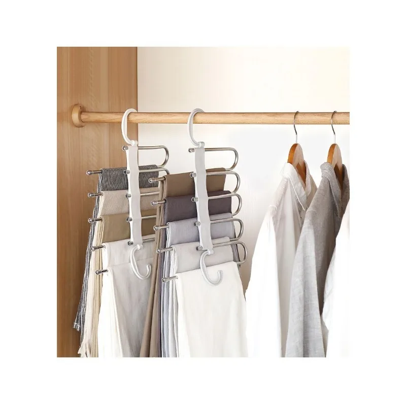 Magic Trouser Rack Stainless Steel Folding Hooks Bedroom Wardrobe Storage Closet Storage Space Saver Trouser Skirt Hooks