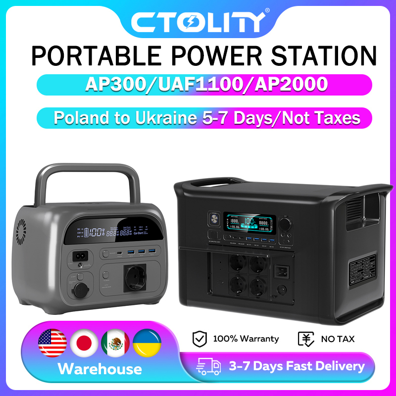 CTOLITY 500W 2400W Portable Power Station 230Wh 2048Wh Solar Generator LiFePo4 Battery 220V Emergency Battery Home TYPE-C LED