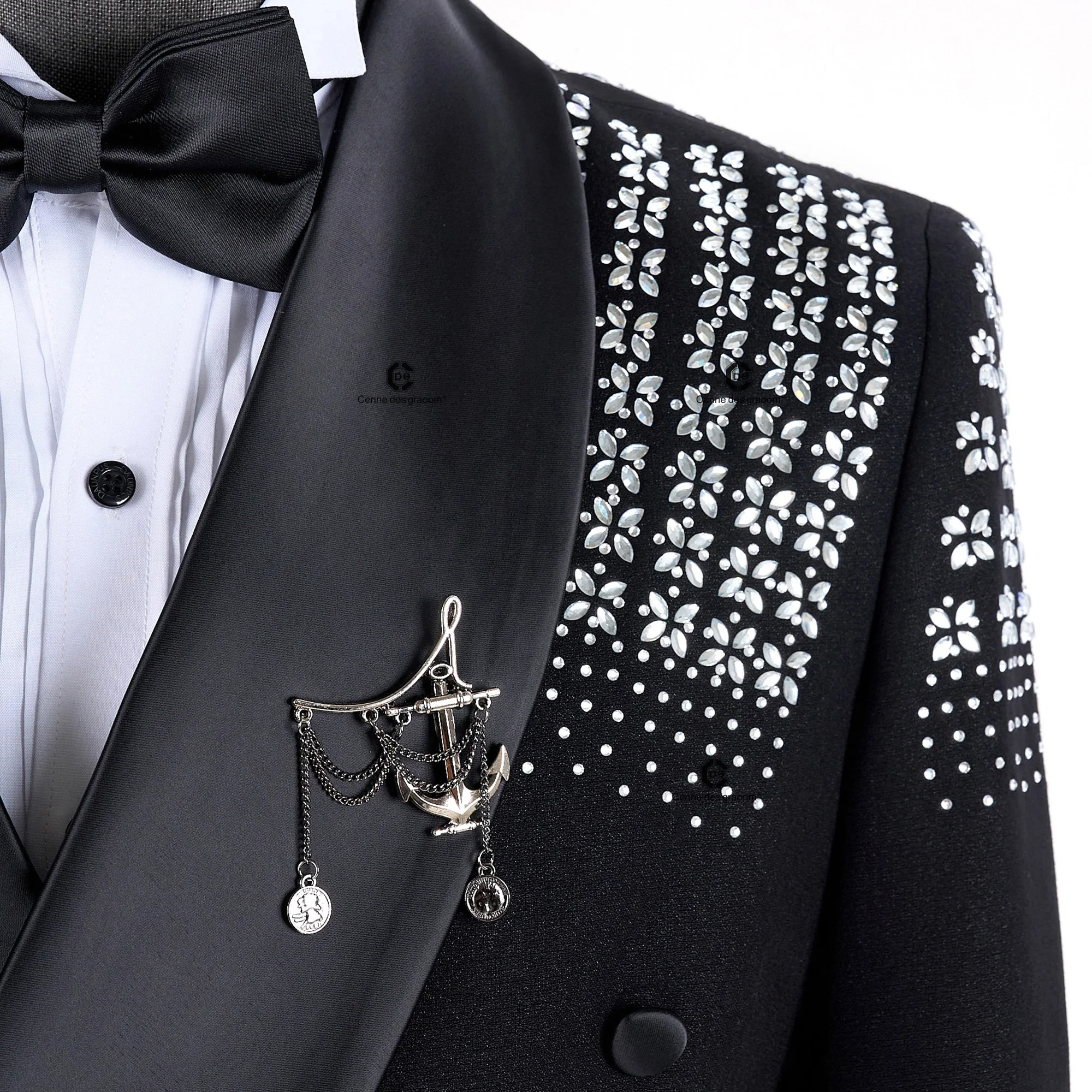Cenne Des Graoom 2024 Elegant Men's Suits Double-Breasted Jewelry Ornament Handmade Tuxedo for Wedding Groom Party Jacket Pants 2