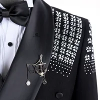 Cenne Des Graoom 2024 Elegant Men's Suits Double-Breasted Jewelry Ornament Handmade Tuxedo for Wedding Groom Party Jacket Pants 2