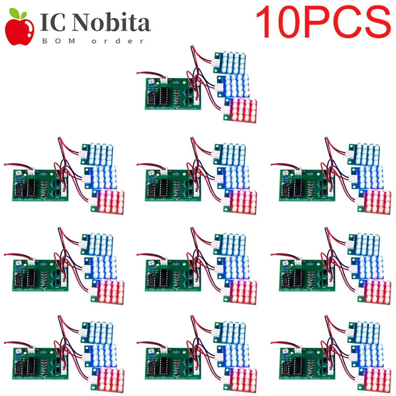 10Set CD4017 NE555 RGB-Blitzlicht-Set – DIY rot-weiß-blaue LED-Blinkwarnleuchte mit Leiterplatte für Auto/Fahrrad/Sicherheit