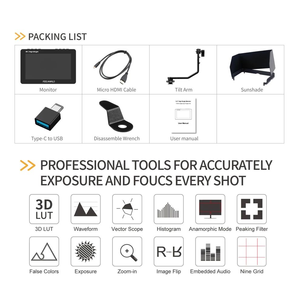 FEELWORLD F5 PROX 5.5'' High Bright Camera Field Monitor Touch Screen 1200nit 1920*1080 1000:1 Brodcast Monitor for Film Studio