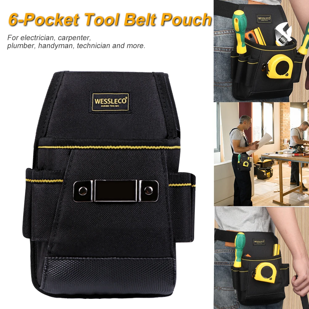 6-Pocket Tool Belt Pouch Thickened Durable High Capacity Waist Bag with Screwdriver Holder Work Pouch for Electrician Technician tool chest on wheels